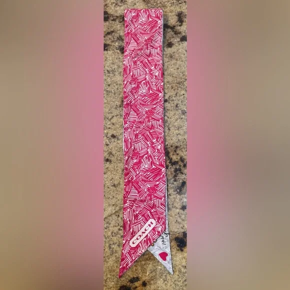 Coach Pink, Gray & Orange Butterfly Floral Silk Bag/ Hair Scarf - Picture 3 of 4